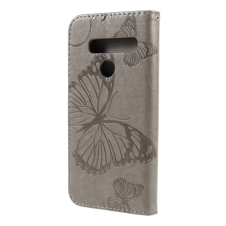 Imprinted Butterfly Wallet Magnetic Stand Leather Case for LG G8s ThinQ / G8 ThinQ - Grey-2