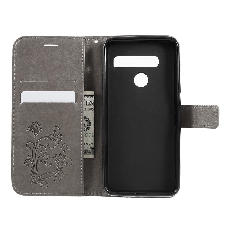 Imprinted Butterfly Wallet Magnetic Stand Leather Case for LG G8s ThinQ / G8 ThinQ - Grey-6