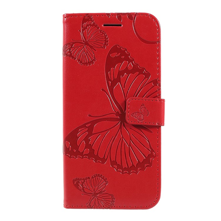 Imprinted Butterfly Wallet Magnetic Stand Leather Case for LG G8 ThinQ - Red-1