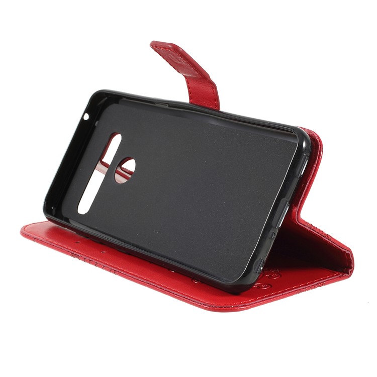 Imprinted Butterfly Wallet Magnetic Stand Leather Case for LG G8 ThinQ - Red-2