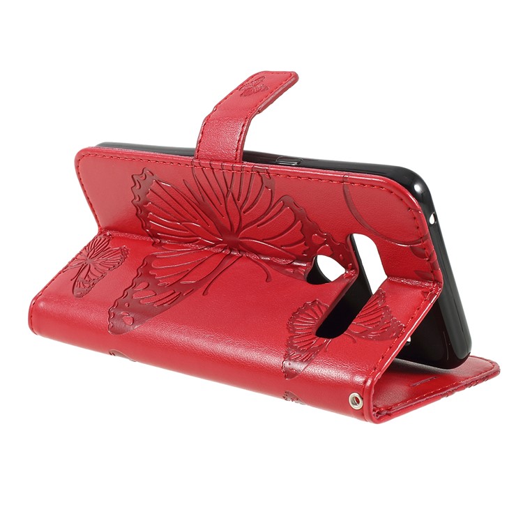 Imprinted Butterfly Wallet Magnetic Stand Leather Case for LG G8 ThinQ - Red-3