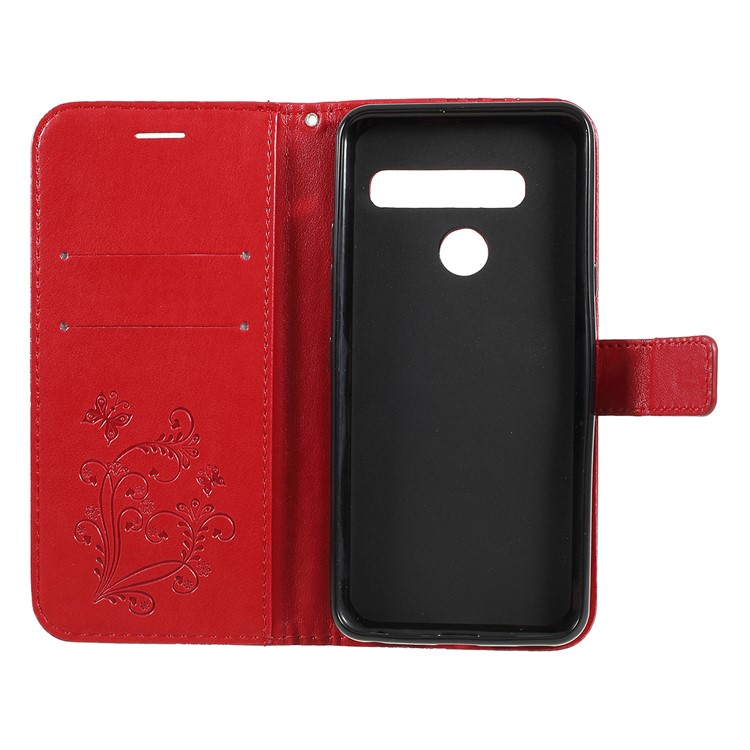 Imprinted Butterfly Wallet Magnetic Stand Leather Case for LG G8 ThinQ - Red-4