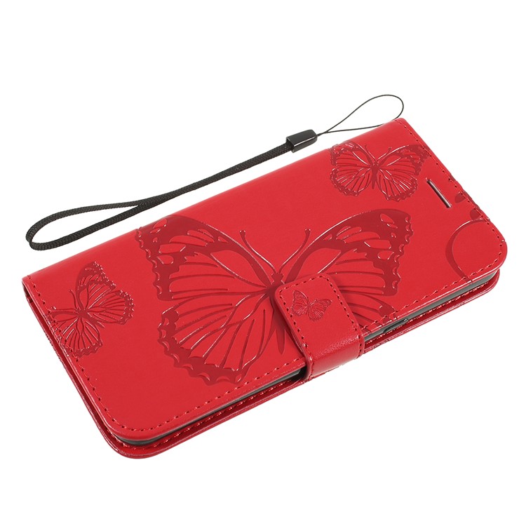 Imprinted Butterfly Wallet Magnetic Stand Leather Case for LG G8 ThinQ - Red-5