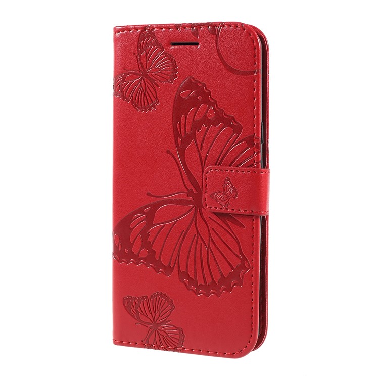 Imprinted Butterfly Wallet Magnetic Stand Leather Case for LG G8 ThinQ - Red-6
