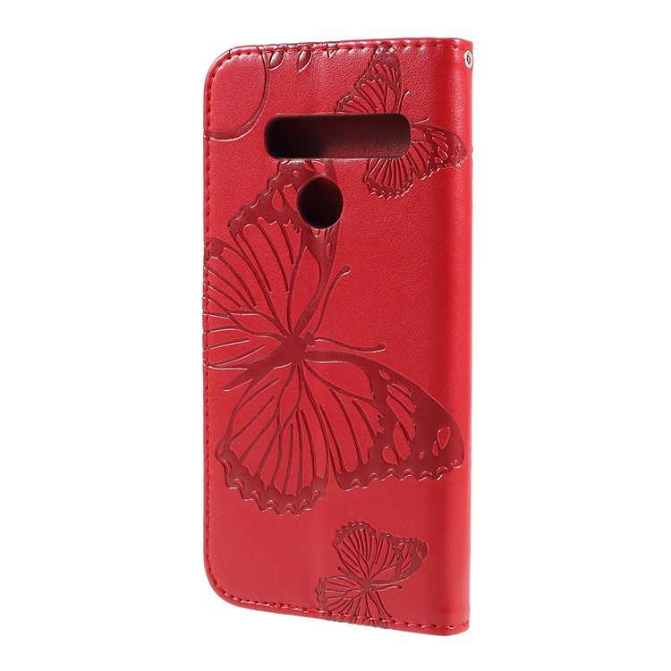 Imprinted Butterfly Wallet Magnetic Stand Leather Case for LG G8 ThinQ - Red-7