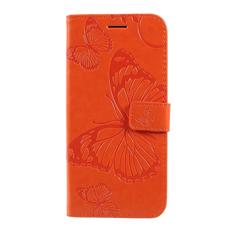 Imprinted Butterfly Wallet Magnetic Stand Leather Case for LG G8 ThinQ - Orange-1