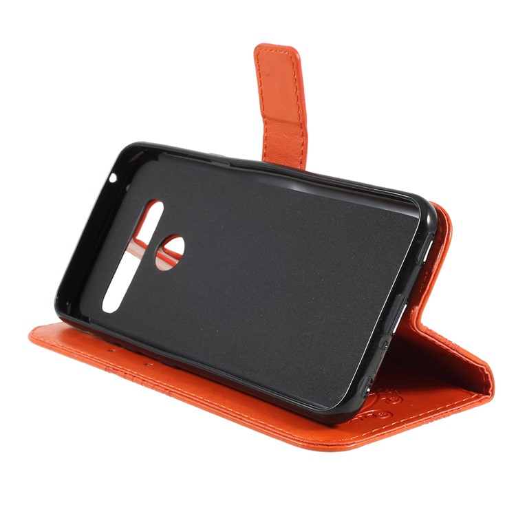Imprinted Butterfly Wallet Magnetic Stand Leather Case for LG G8 ThinQ - Orange-2