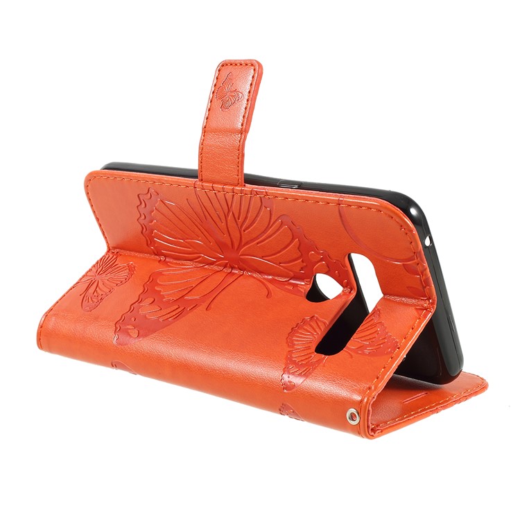 Imprinted Butterfly Wallet Magnetic Stand Leather Case for LG G8 ThinQ - Orange-3
