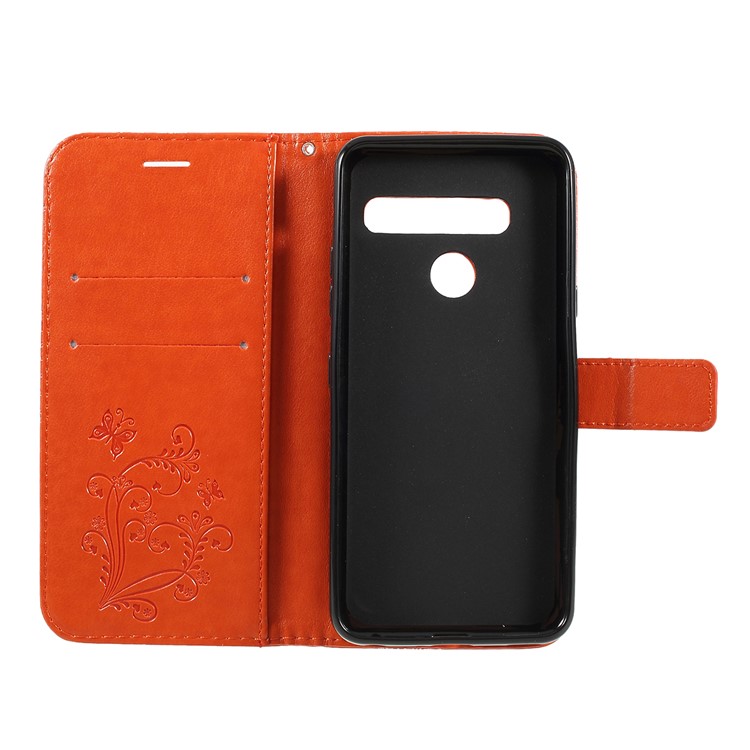 Imprinted Butterfly Wallet Magnetic Stand Leather Case for LG G8 ThinQ - Orange-4