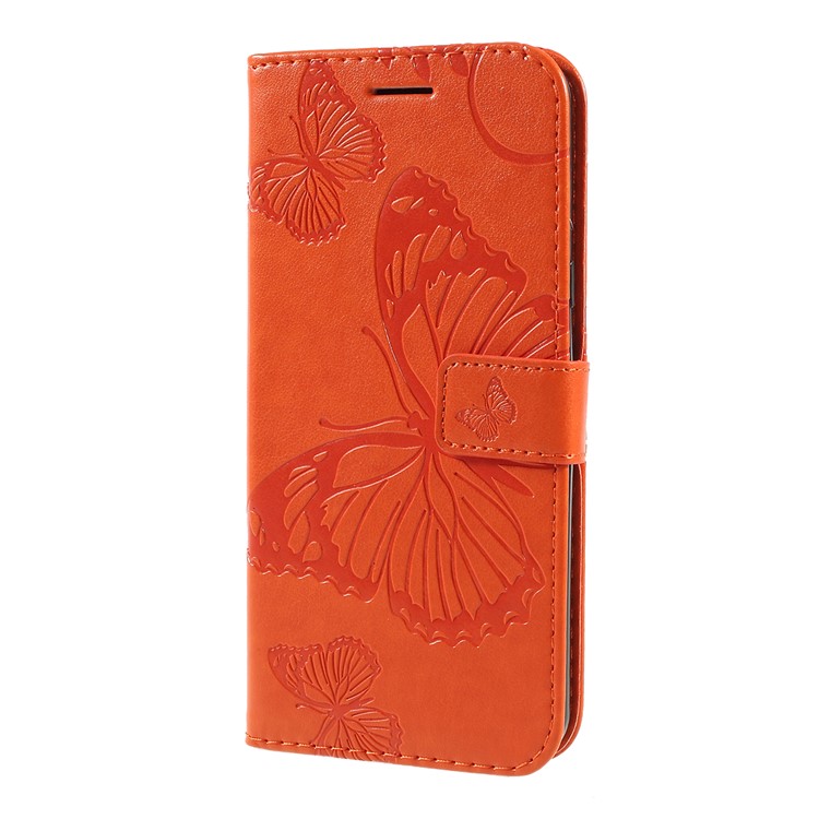 Imprinted Butterfly Wallet Magnetic Stand Leather Case for LG G8 ThinQ - Orange-6