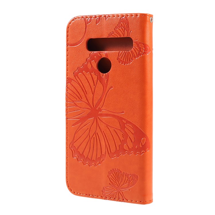 Imprinted Butterfly Wallet Magnetic Stand Leather Case for LG G8 ThinQ - Orange-7