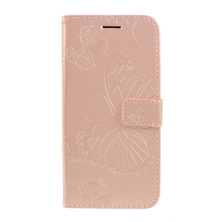 Imprinted Butterfly Wallet Magnetic Stand Leather Case for LG G8 ThinQ - Rose Gold-1