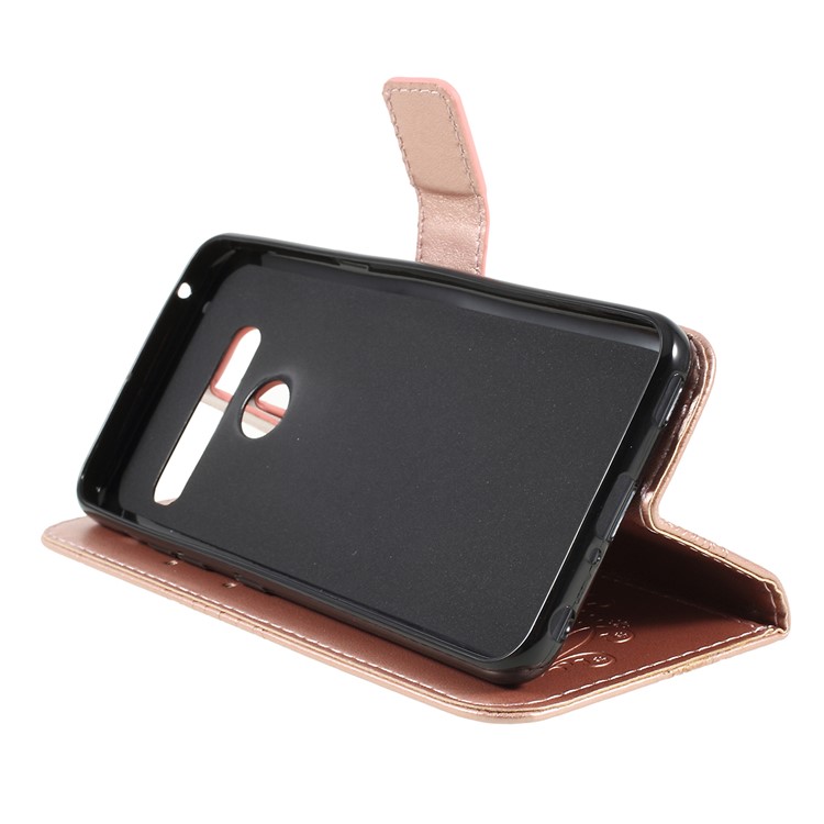 Imprinted Butterfly Wallet Magnetic Stand Leather Case for LG G8 ThinQ - Rose Gold-2