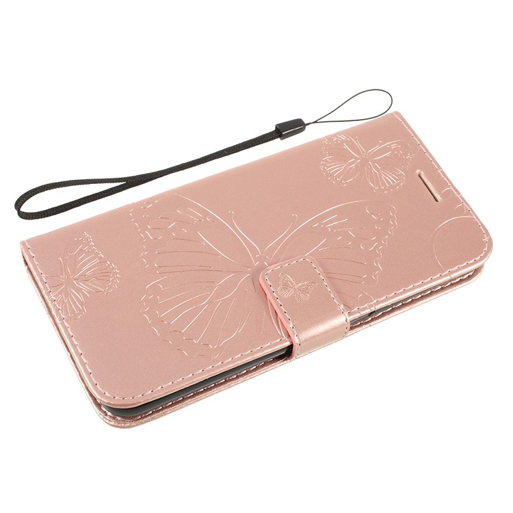 Imprinted Butterfly Wallet Magnetic Stand Leather Case for LG G8 ThinQ - Rose Gold-5