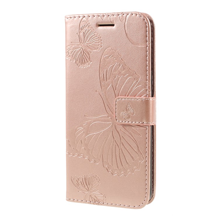 Imprinted Butterfly Wallet Magnetic Stand Leather Case for LG G8 ThinQ - Rose Gold-6