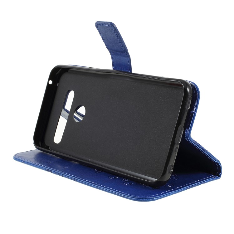 Imprinted Butterfly Wallet Magnetic Stand Leather Case for LG G8 ThinQ - Blue-2