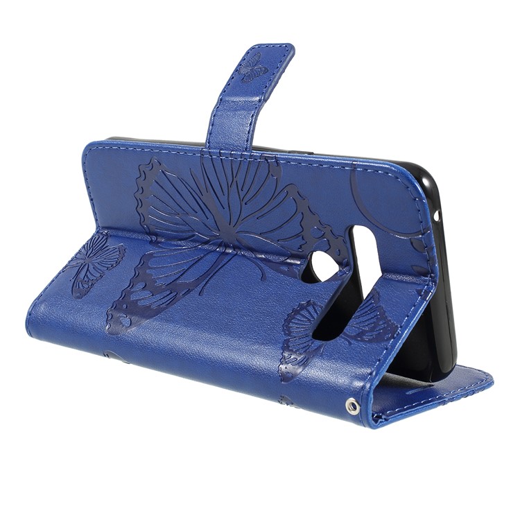 Imprinted Butterfly Wallet Magnetic Stand Leather Case for LG G8 ThinQ - Blue-3