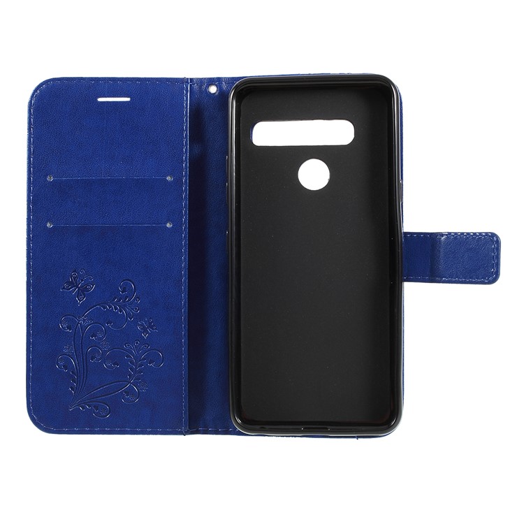 Imprinted Butterfly Wallet Magnetic Stand Leather Case for LG G8 ThinQ - Blue-4