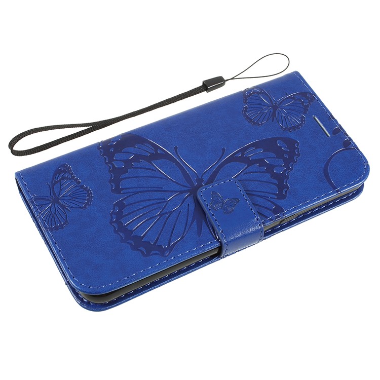 Imprinted Butterfly Wallet Magnetic Stand Leather Case for LG G8 ThinQ - Blue-5