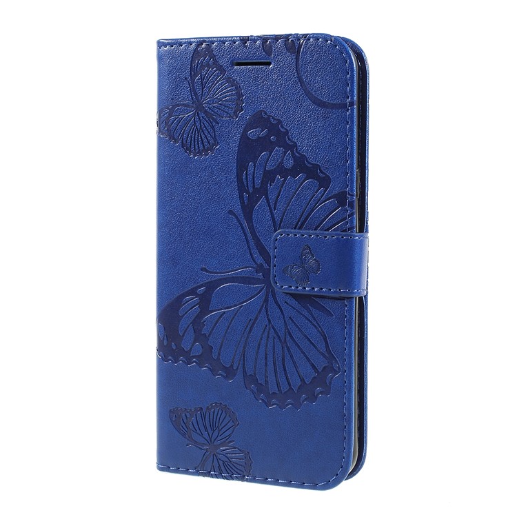Imprinted Butterfly Wallet Magnetic Stand Leather Case for LG G8 ThinQ - Blue-6