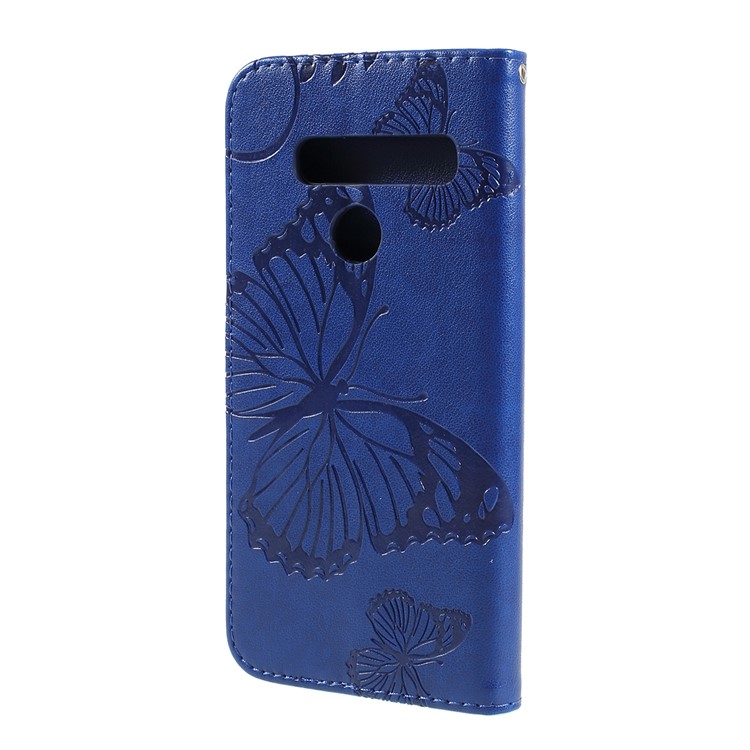 Imprinted Butterfly Wallet Magnetic Stand Leather Case for LG G8 ThinQ - Blue-7