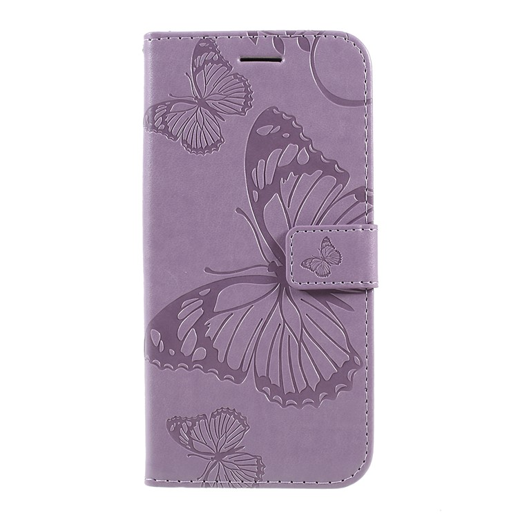 Imprinted Butterfly Wallet Magnetic Stand Leather Case for LG G8 ThinQ - Purple-1