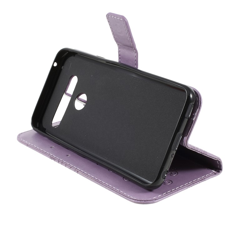 Imprinted Butterfly Wallet Magnetic Stand Leather Case for LG G8 ThinQ - Purple-2