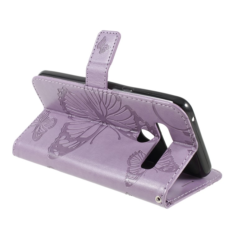 Imprinted Butterfly Wallet Magnetic Stand Leather Case for LG G8 ThinQ - Purple-3