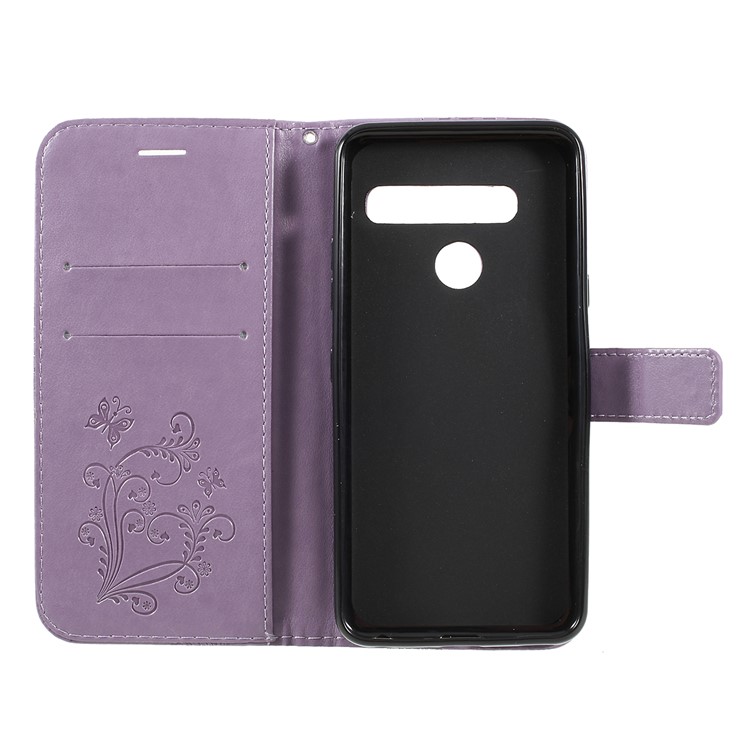 Imprinted Butterfly Wallet Magnetic Stand Leather Case for LG G8 ThinQ - Purple-4