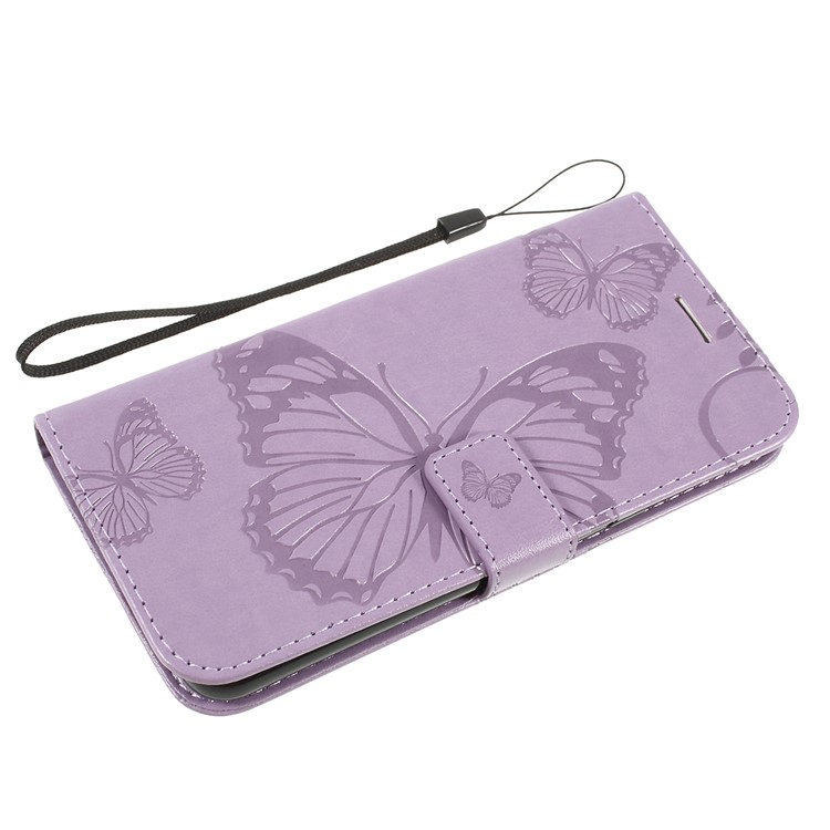 Imprinted Butterfly Wallet Magnetic Stand Leather Case for LG G8 ThinQ - Purple-5