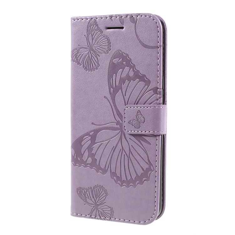 Imprinted Butterfly Wallet Magnetic Stand Leather Case for LG G8 ThinQ - Purple-6