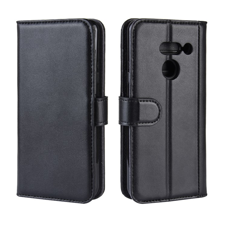 Genuine Split Leather Wallet Stand Cover Case for LG G8 ThinQ - Black-2