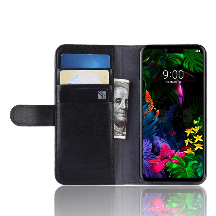 Genuine Split Leather Wallet Stand Cover Case for LG G8 ThinQ - Black-6