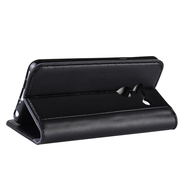 Genuine Split Leather Wallet Stand Cover Case for LG G8 ThinQ - Black-7