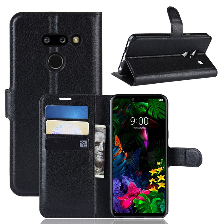 Litchi Texture Wallet Stand Leather Protective Phone Casing for LG G8 ThinQ - Black-1