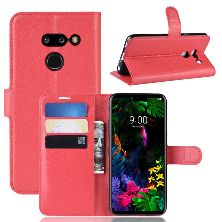 Litchi Texture Wallet Stand Leather Protective Phone Casing for LG G8 ThinQ - Red-1