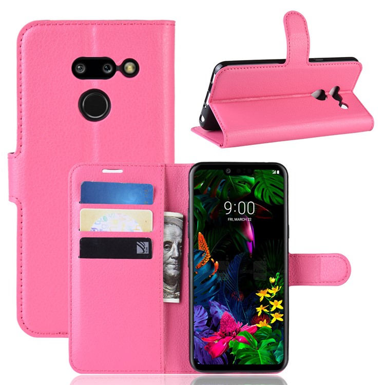 Litchi Texture Wallet Stand Leather Protective Phone Casing for LG G8 ThinQ - Rose-1