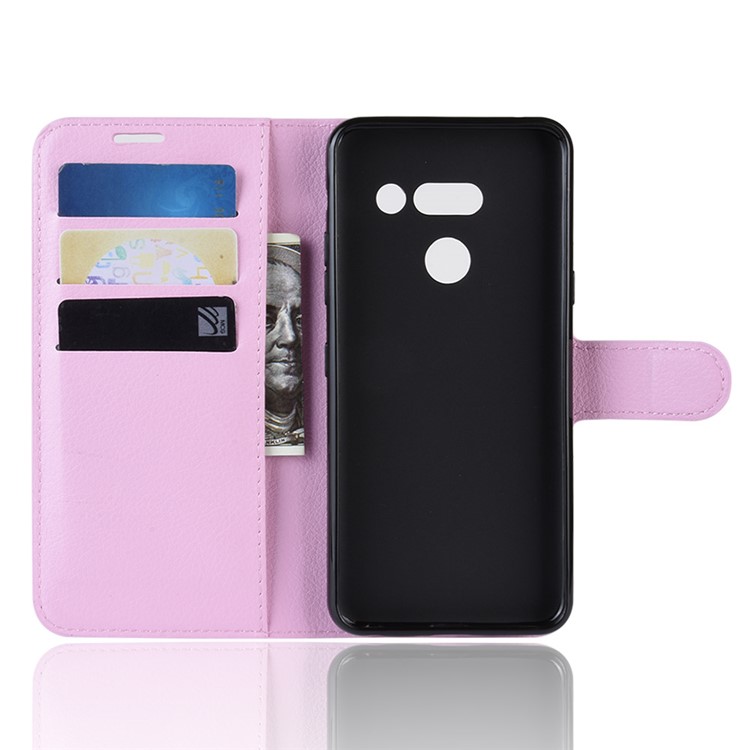 Litchi Texture Wallet Stand Leather Protective Phone Casing for LG G8 ThinQ - Pink-3
