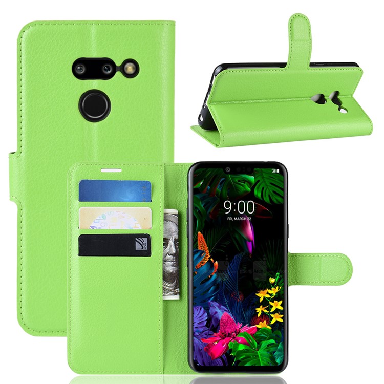 Litchi Texture Wallet Stand Leather Protective Phone Casing for LG G8 ThinQ - Green-1