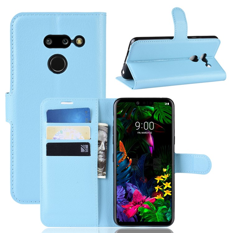 Litchi Texture Wallet Stand Leather Protective Phone Casing for LG G8 ThinQ - Blue-1