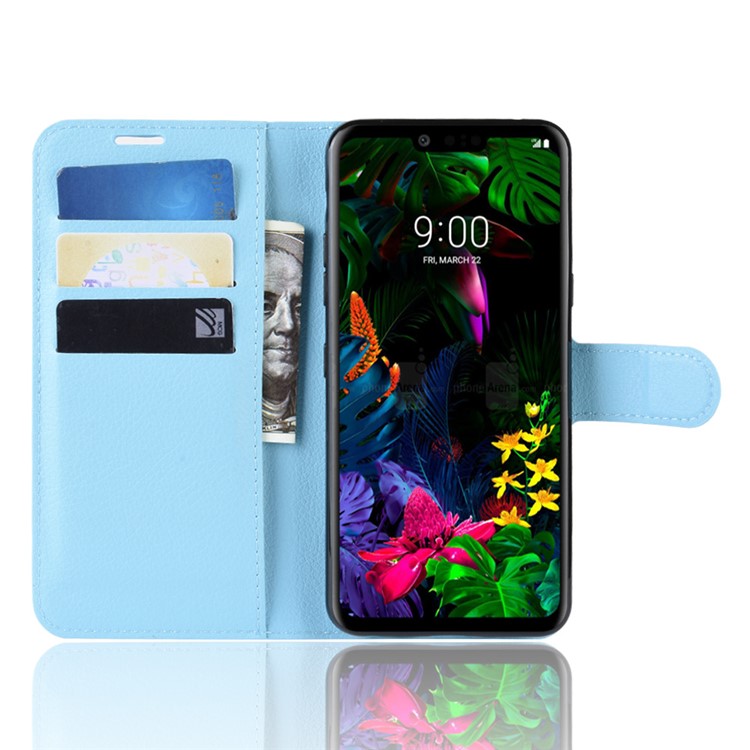 Litchi Texture Wallet Stand Leather Protective Phone Casing for LG G8 ThinQ - Blue-4