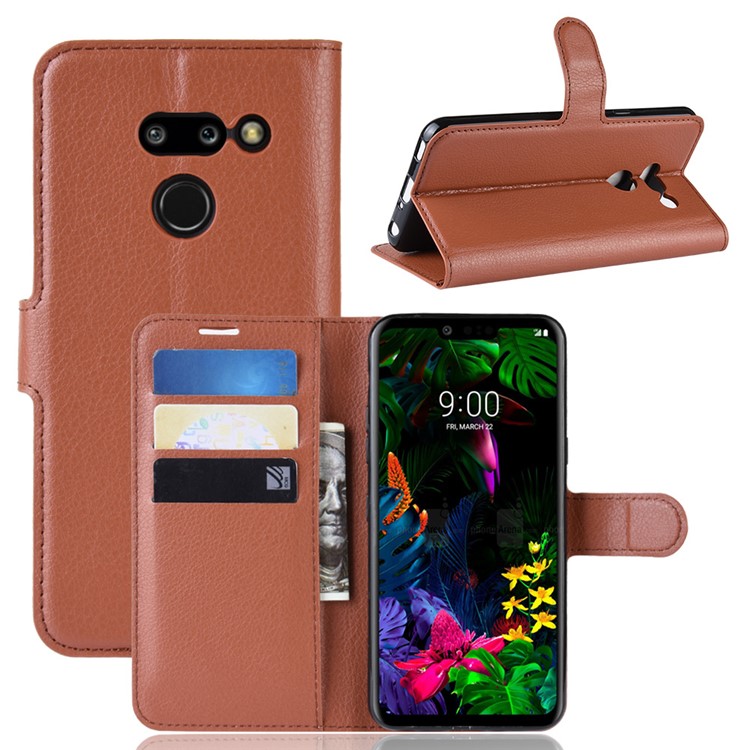 Litchi Texture Wallet Stand Leather Protective Phone Casing for LG G8 ThinQ - Brown-1