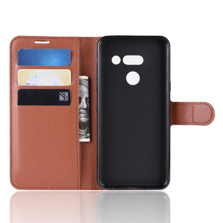 Litchi Texture Wallet Stand Leather Protective Phone Casing for LG G8 ThinQ - Brown-3