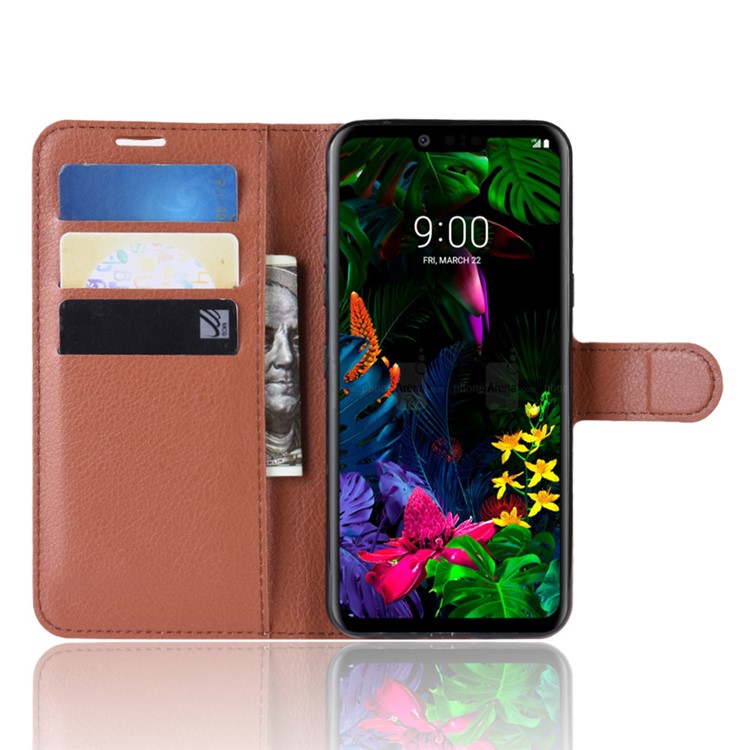 Litchi Texture Wallet Stand Leather Protective Phone Casing for LG G8 ThinQ - Brown-4