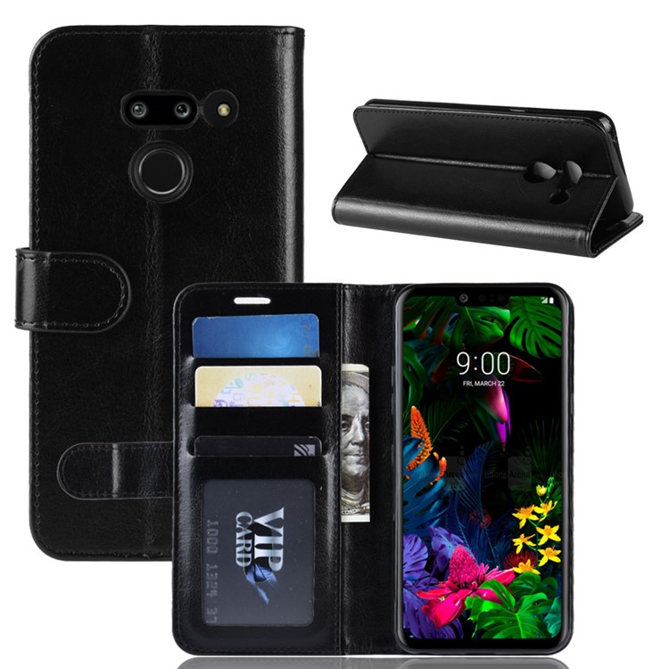 Crazy Horse Wallet Stand Leather Mobile Phone Cover for LG G8 ThinQ - Black-1