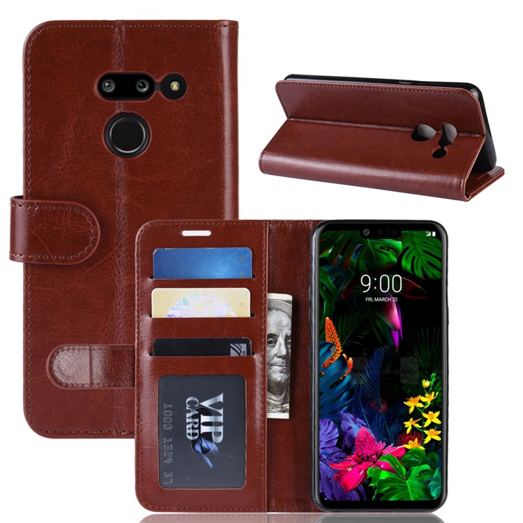 Crazy Horse Wallet Stand Leather Mobile Phone Cover for LG G8 ThinQ - Brown-1
