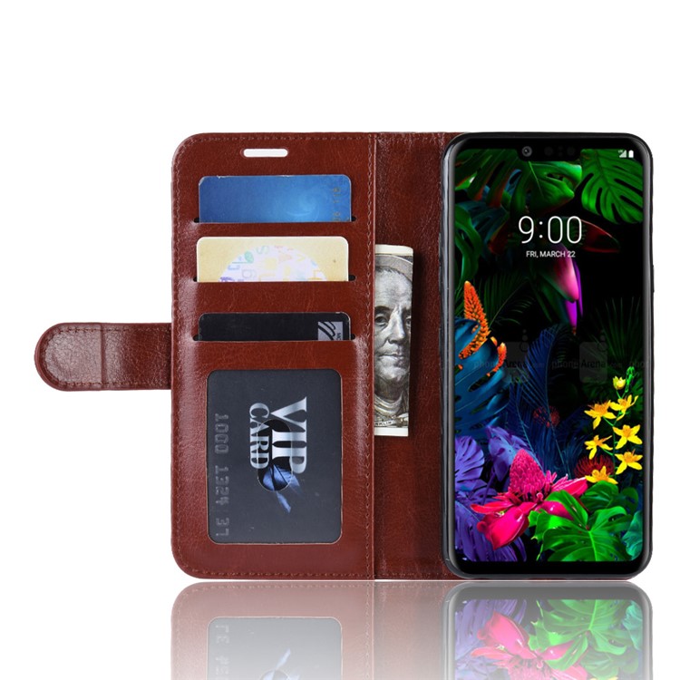 Crazy Horse Wallet Stand Leather Mobile Phone Cover for LG G8 ThinQ - Brown-6