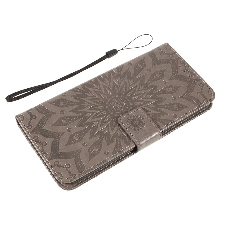 Imprint Sunflower Leather Wallet Stand Mobile Cover for LG V50 ThinQ 5G - Grey-10