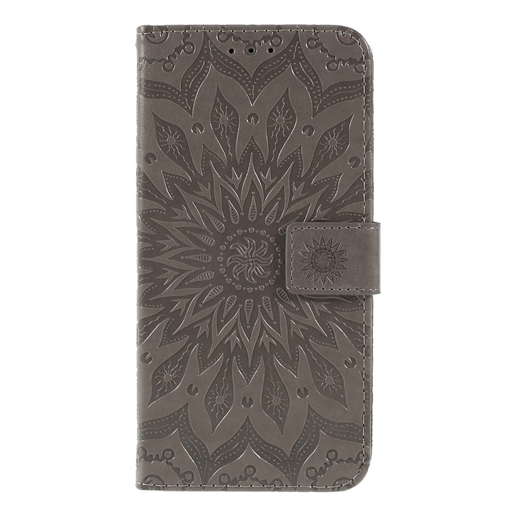 Imprint Sunflower Leather Wallet Stand Mobile Cover for LG V50 ThinQ 5G - Grey-3