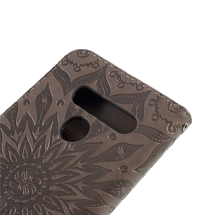 Imprint Sunflower Leather Wallet Stand Mobile Cover for LG V50 ThinQ 5G - Grey-5